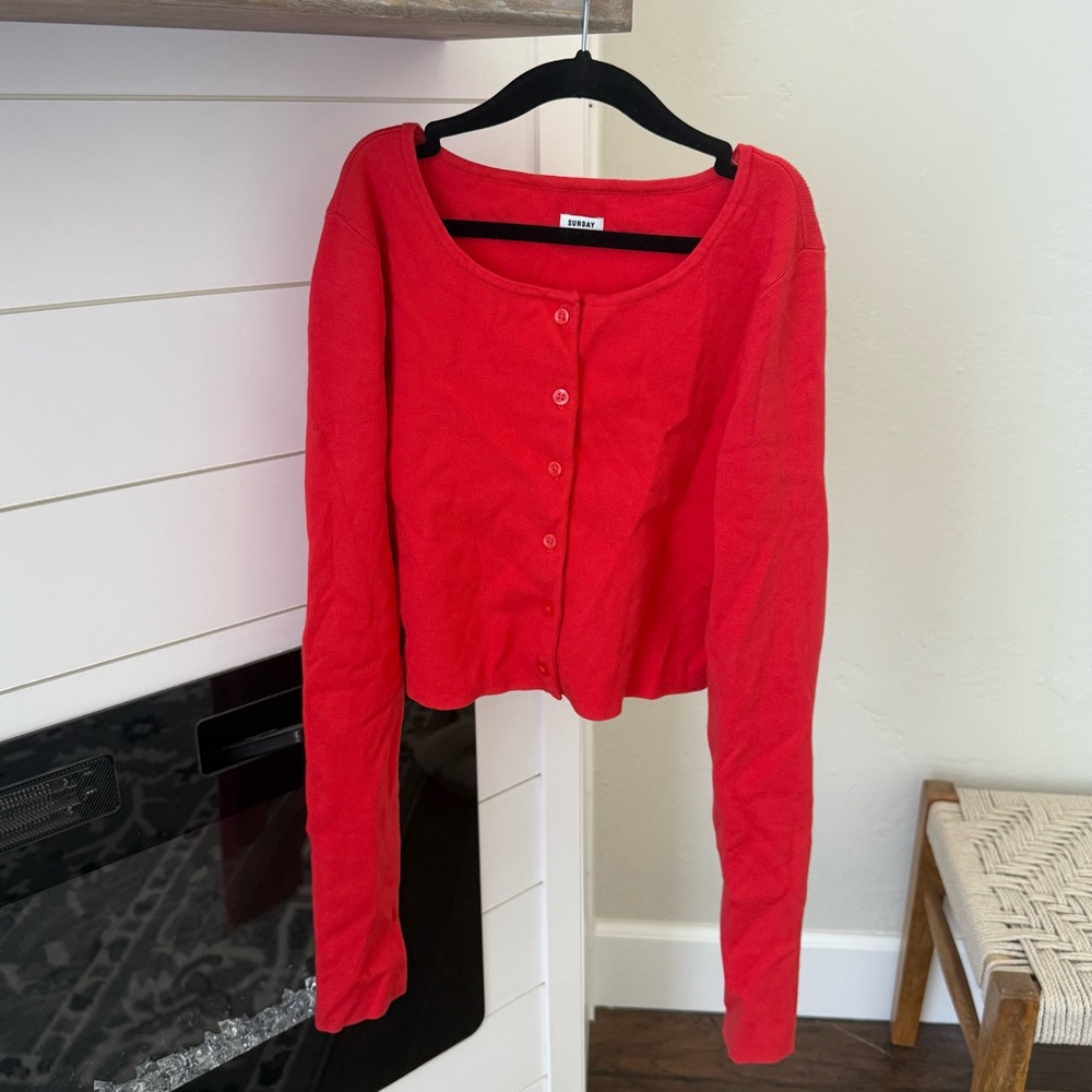 Aritzia Red Cropped Button-Front Cardigan Sweater